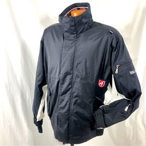 Toni Sailer ski jacket zipper front black mens MEDIUM black white red